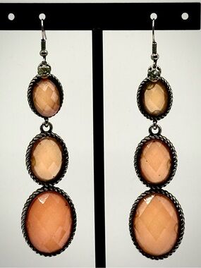 CAROL DAUPLAISE Coral & Crystal Rhinestone Jeweled Dangle Statement Earrings